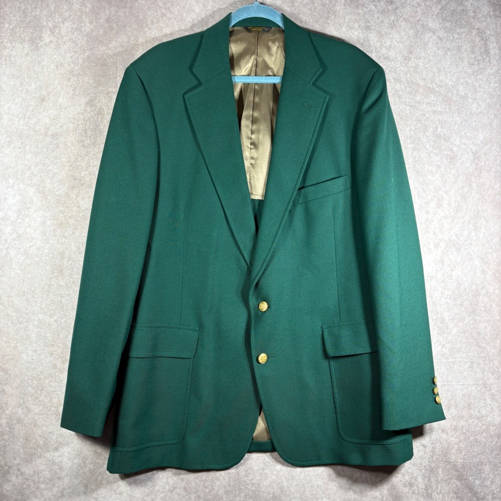 John Weitz Blazer Mens 50L Green Masters Green Gold Crest Buttons Sport Coat